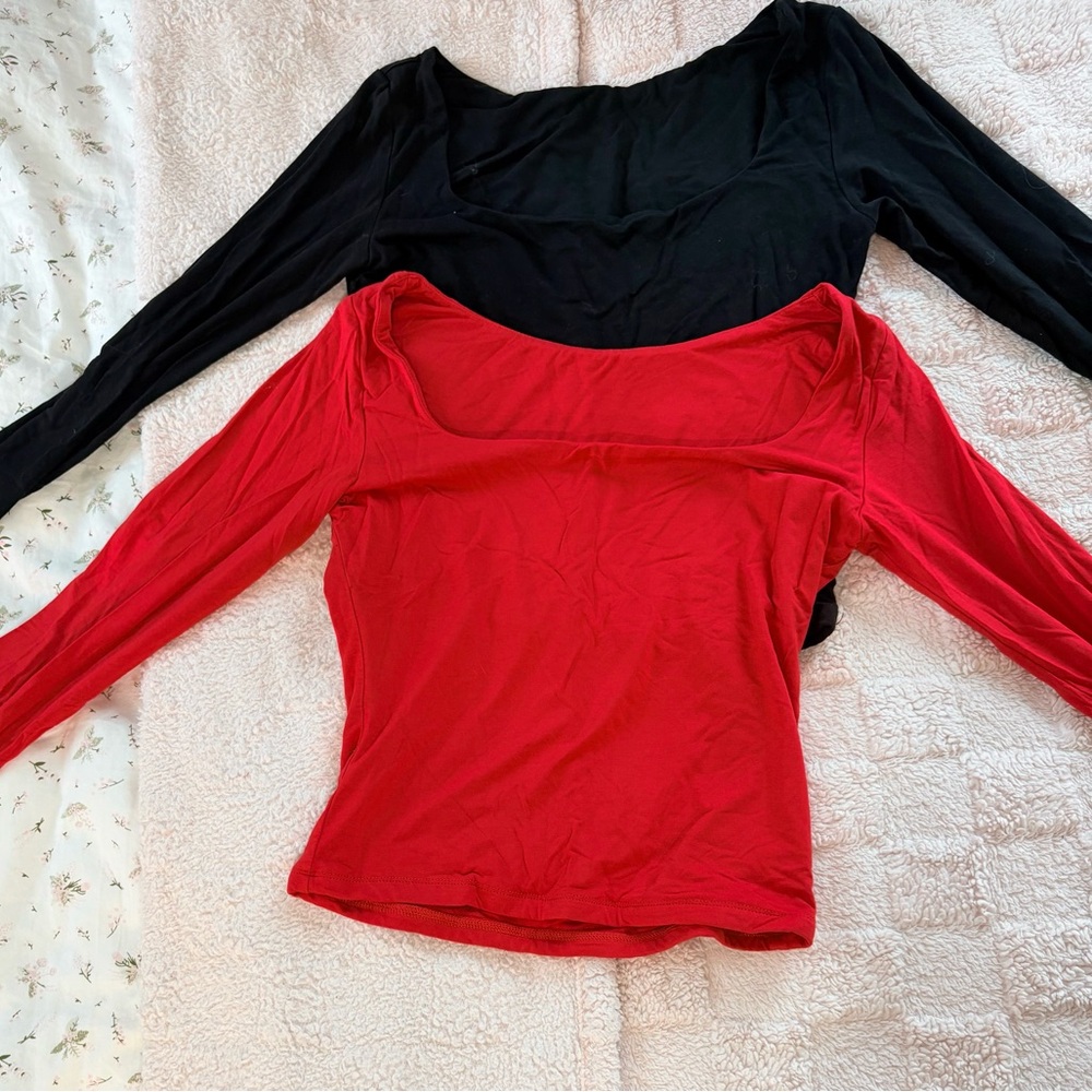Chic Red Long Sleeve Women's Top